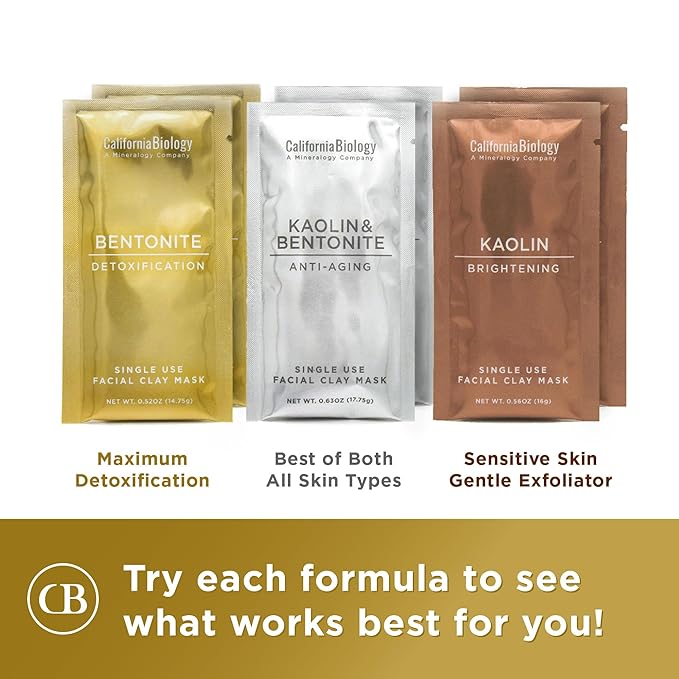 California Biology Clay Face Mask - 6 Count Variety Pack, Deep Pore Facial Masks | Kaolin Clay Powder & Calcium Bentonite Clay Skin Detox Treatment, Organic Face Mask for Women, Natural Cleaning Masks