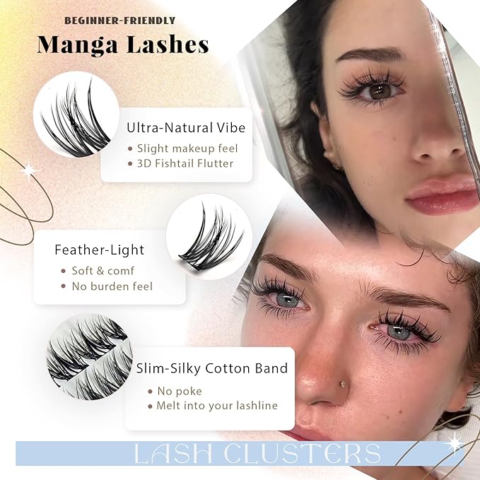 Wispy Lash Clusters Kit, Natural Lash Cluster Eyelash Extensions 192 Pcs C Curl 10-16mm Individual Fluffy False Eyelashes Thin Band DIY Kit for Beginners at Home
