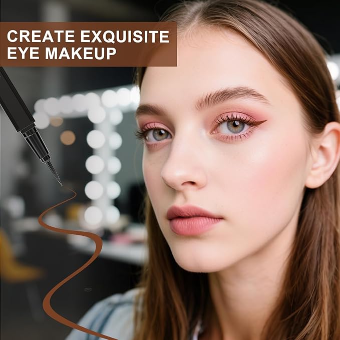 DECENTNESS Liquid Eyeliner, Eyeliner Pen with Ultra-fine Tip,Waterproof Long Lasting Makeup, Brown, 0.02 fl oz