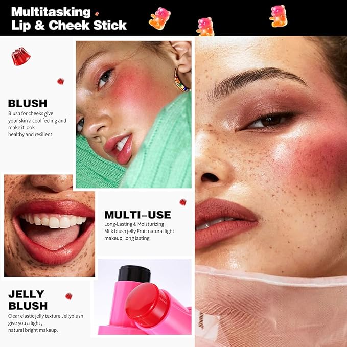 Multi-Use Water Jelly Tint Stick Sheer Lip & Cheek Stain Finish, 3-In-1 Cheek Blush & Eyeshadow & Lip Tinted Long-Lasting Moisture - 1,000+ Swipes Per Stick (# 09, 0.32oz)
