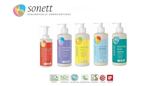 Sonett Organic Hand Soap Calendula Liquid Body Care suitable for hands, face and body (1 Count) Certified Organically Grown