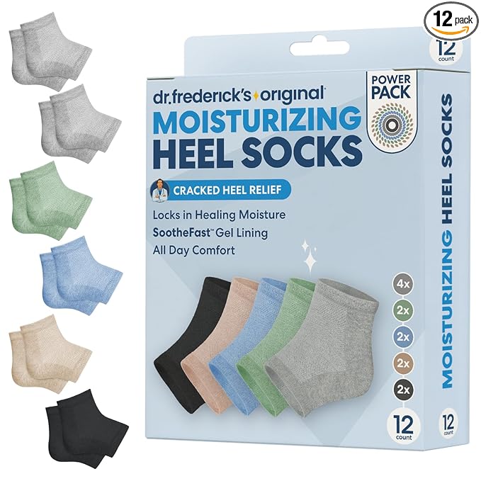 Dr. Frederick's Original Moisturizing Heel Socks for Dry Cracked Heels Treatment - 6 Pairs - Infused with Naturally Nourishing Oils and Butters - Self Care Gifts for Women & Men - Power Pack