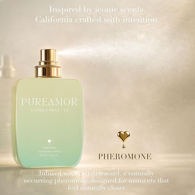 PUREAMOR Pheromone Perfume for Women, Vanilla Bean Extrait de Parfum - Long Lasting Warm Gourmand Vanilla Scent, 30% High Concentration, Full Size Fragrance Spray, 1.0 oz / 30 ml