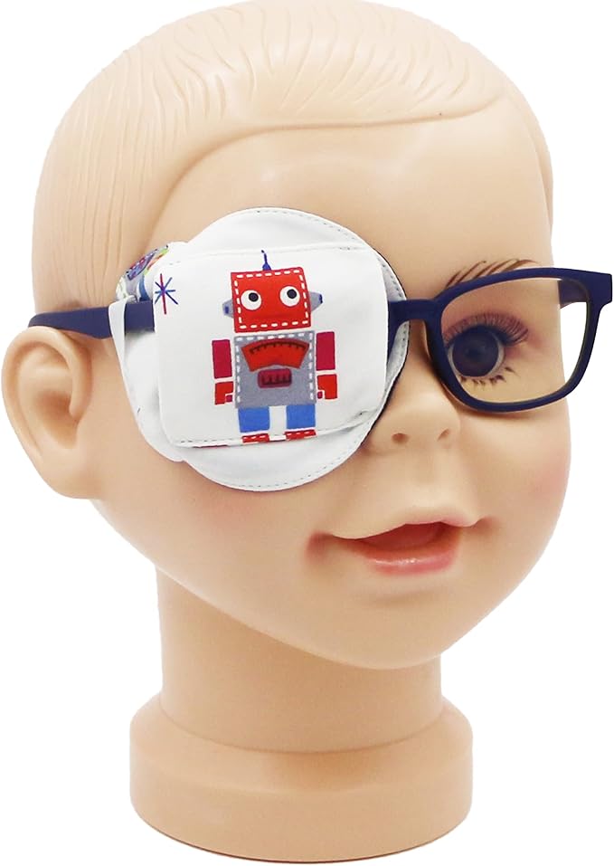 Astropic 3D Cotton & Silk Eye Patch for Kids | Boys Eye Patch for Glasses | Medical Eyepatch for Children with Lazy Eye (Red Robot, Right Eye)