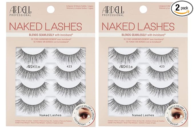 Ardell Strip Lashes Naked Lashes #423 - Natural Looking False Eyelashes for Everyday Wear, 2 Pack