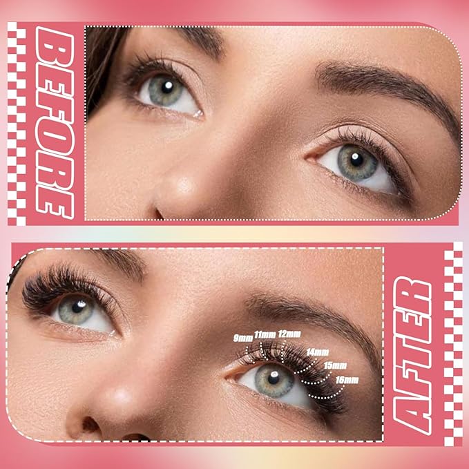 DNSGOOR DIY Lash Extension Kit 720Pcs 10-18mm D Curl Lashes Clusters with Lash Bond and Seal Glue Remover Lash Shampoo Cleansing Brush Headband Wristband Tweezers Eyelash Brush Applicator