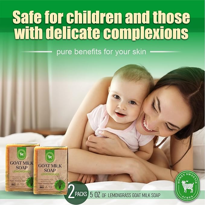 Honey Sweetie Acres 2-Pack Lemongrass Goat Milk Soap - Handmade 5 oz Bar, Made with Natural Ingredients, Moisturizing & Gentle, Made in the USA