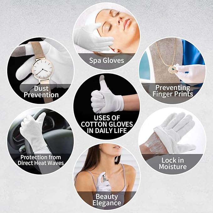 Sibba 3 Pairs Touch Screen Moisturizing Gloves White Cotton Moisturizing Gloves Overnight Bedtime Heal Eczema Sleeping Lotion Hand Spa Treatment Gloves Repair Rough Cracked Dry Chapped Hands Skin