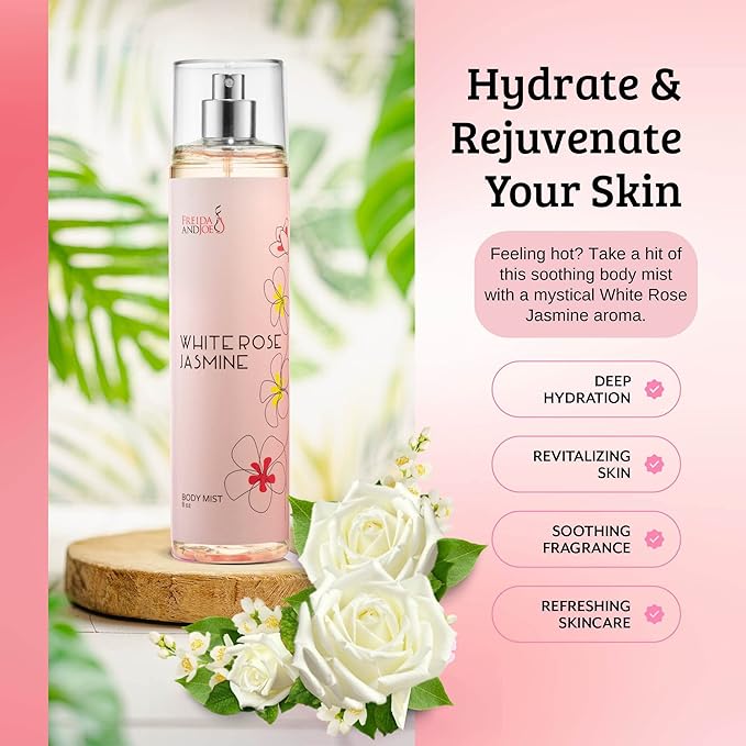 White Rose Jasmine Body Spray for Women, Womens Perfume Fragrance Body Mist And Sprays Luxury Perfume Mist - 8 oz Fine Spray Bottle Gift for Mom