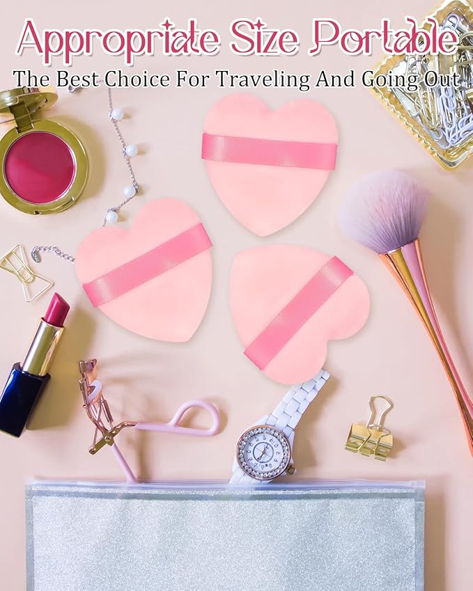 6Pcs Pink Powder Puff for Face Powder, Heart Shape Soft Puffs for Applying Face Powders, Normal Size Velour Makeup Puff Beauty Tool for Women Mother‘s Day