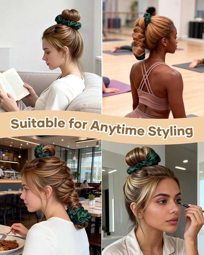BONNET QUEEN Satin Heatless Hair Curler, Overnight Curls for Long Hair, Ultra Soft Daily Use of Hair Accessories & 2 Scrunchies, Damage-Free Styling, Soft Hair Curlers for Overnight, Dark Green