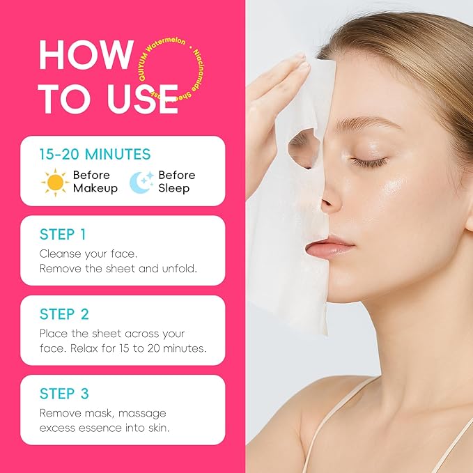 QUIYUM 14 Pack Watermelon Niacinamide Sheet Mask - Hydrating Facial Masks for All Skin Types, Skincare Set, Spa Gift for Women & Teens