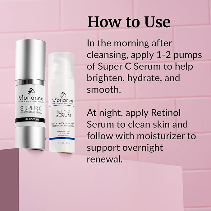 Vibriance Dynamic Duo Skincare Bundle | Super C Vitamin Serum, Retinol Skin Care Set - Age-Defying Night and Day Retinol and Vitamin C Serum for Face Routine Skincare Kit