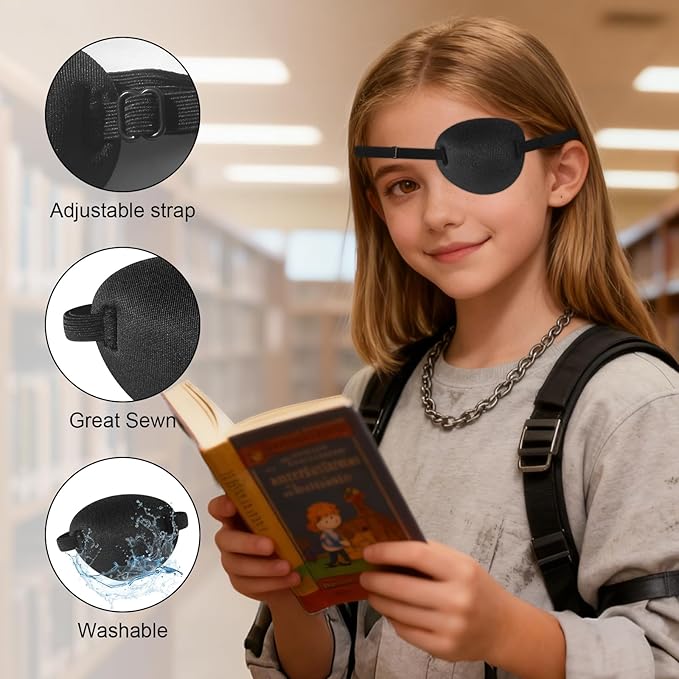 2PCS 3D Eye Patch for Kids, Soft Medical Eye Patches, Adjustable Amblyopia Lazy Eye Patches for Left or Right Eyes(Black, Blue)