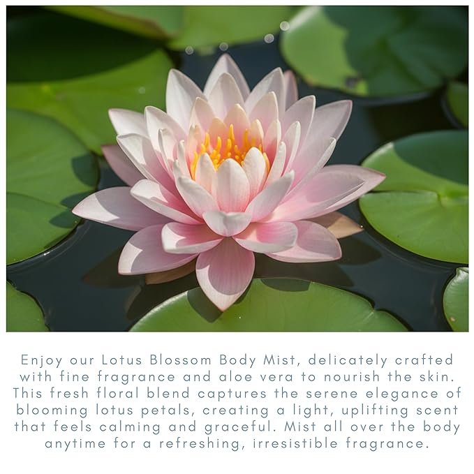 Olivia Care Body Mist Spray Made with Natural Lotus Blossom Fragrance Scent - Refreshing, Soothing & Cooling- Eliminate Odor with Fresh Aroma