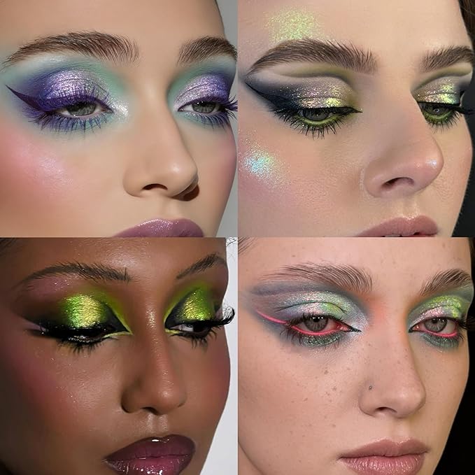 Half Magic Glitter Eyeshadow, Multi Glitter chameleon eyeshadow, 3 Color Gold-Yellow-Green Iridescent Holographic Cream Eye Shadow, #05