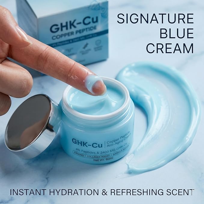 GHK-Cu Peptide, 4% Bioactive GHK-Cu Copper Peptide Cream, 2400mg Potency Formula for Face & Neck, Moisturizer for Firmness & Elasticity, Natural Formula for Men and Women, 2Fl.Oz