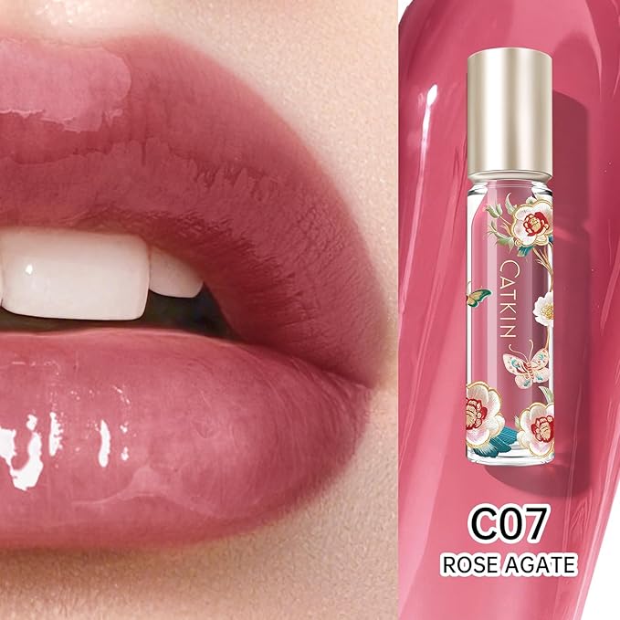 Catkin Lip Plumper Gloss, Tinted Lip Serum with Hyaluronic Acid & Jojoba Oil, Non-sticky Volumizing Hydrating Formula for a High Shine Maximum 3D Look, Plump & Soft Lips 0.12 Fl Oz 2pcs (05+07)