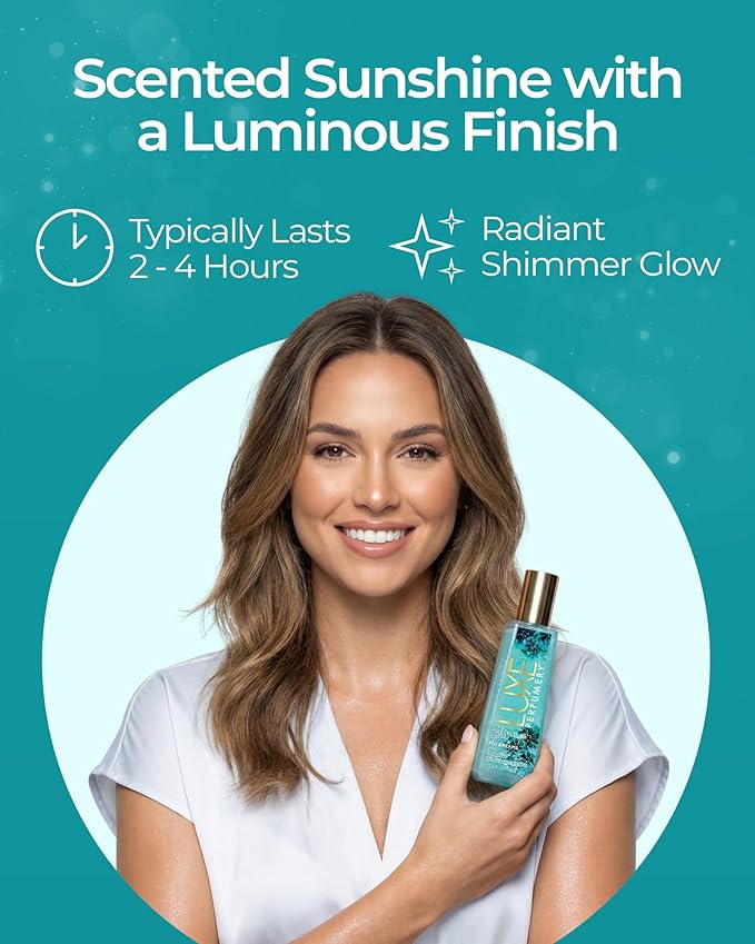 Luxe Perfumery Fiji Dreams Shimmer Body Mist – Body Glitter Spray with Coconut, Lily of the Valley & Vanilla Orchid Notes, Radiant Glow Shimmer Spray for Women, Gift for Her, Made in USA, 8 fl oz