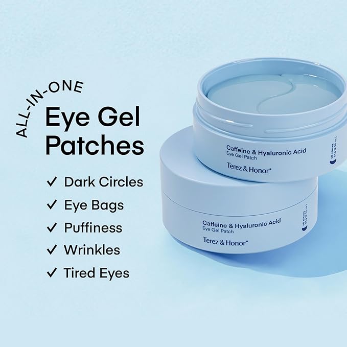 TEREZ & HONOR Caffeine & Hyaluronic Acid Under Eye Patches for Dark Circles with 8% Caffeine Eye Cream - Eye Care 2 Step Kit, Dermatologist Tested Korean Skincare Formula, 60 Pcs + 20mL