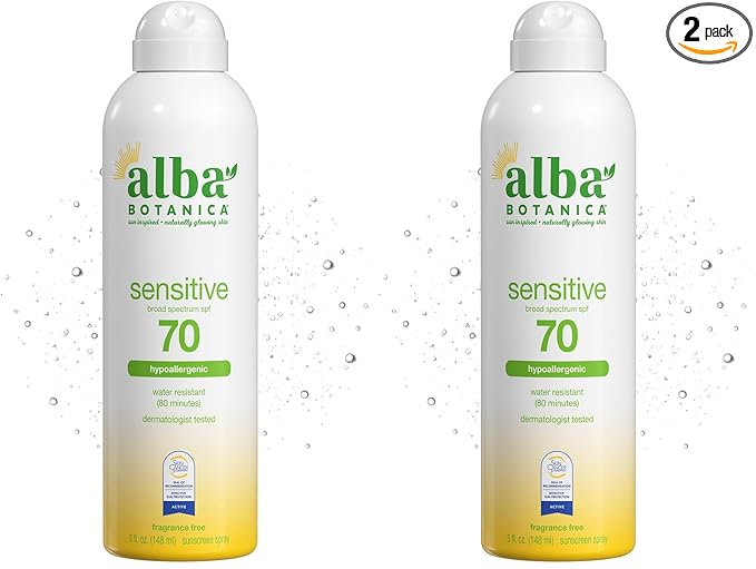 Alba Botanica Sensitive Sunscreen Spray SPF 70, 5 Oz (Pack of 2)