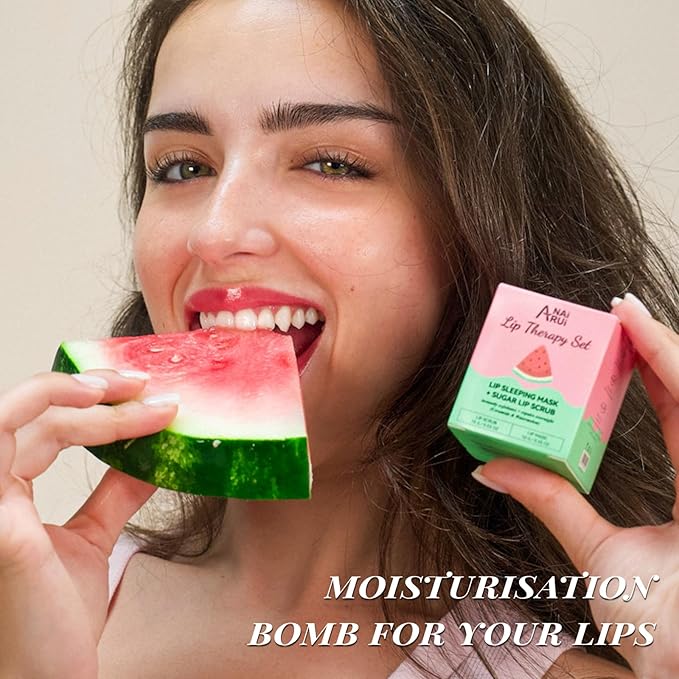 Hydrating Lip Mask Set, Lip Scrub & Lip Butter, Overnight Lip Treatment Set Enriched With Ceramide, Watermelon and Shea Butter, For A Softer & Smoother Lips, Overnight Lip Mask Gifts Kit