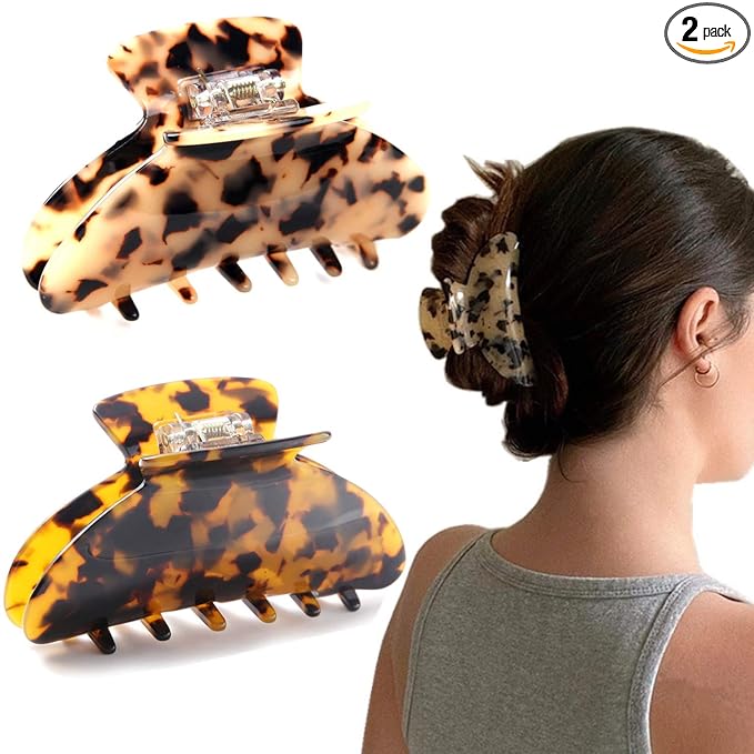 2 Pcs Large Hair Claw Clips Tortoise Shell Big Claw Hair Clips for Thick Hair Strong Hold No Slip Grip Hair Jaw Clips for Women