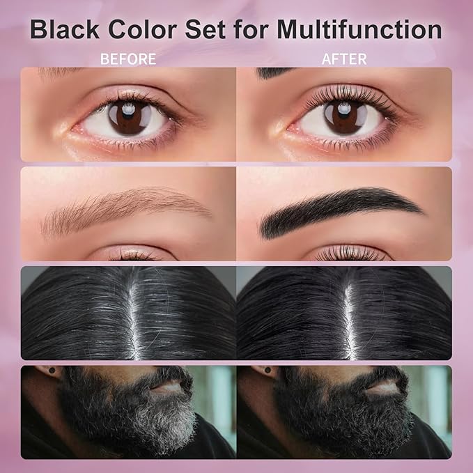 Eyelash & Eyebrow Color Kit, Black Lash & Brow Color Kit, Eyebrow Coloring Set with Natural Bushy Results, Easy Use & Salon at Home, 7ml, Black