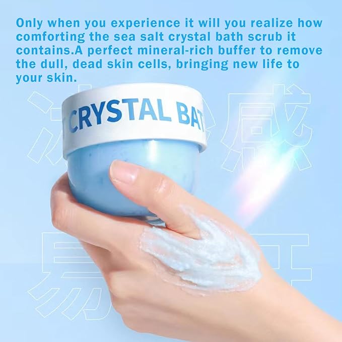sea salt crystal bath scrub Body Scrub for Dull Skin Illuminating and Skin Care Sea Salt Deep Cleansing Natural Exfoliating Salt Scrub 6.4 oz blue SU-010
