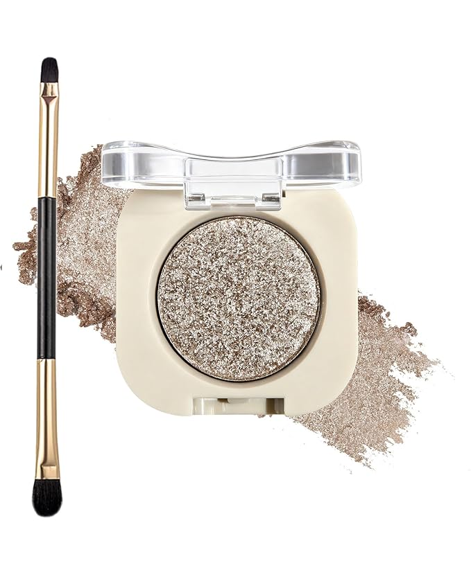 Sliver Shimmer Single Nude Eyeshadow Palette,Glitter Smooth Velvet Pressed Powder Eye Shadow,Longwear High Pigment Mini Monochrome Eyeshadow Lightweight Blendable Formula Women Daily Makeup-05