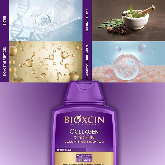 BIOXCIN Collagen Biotin Shampoo Anti-Hair Loss for All Hair Types Volumizing Herbal Formula 3-Pack 300 ML