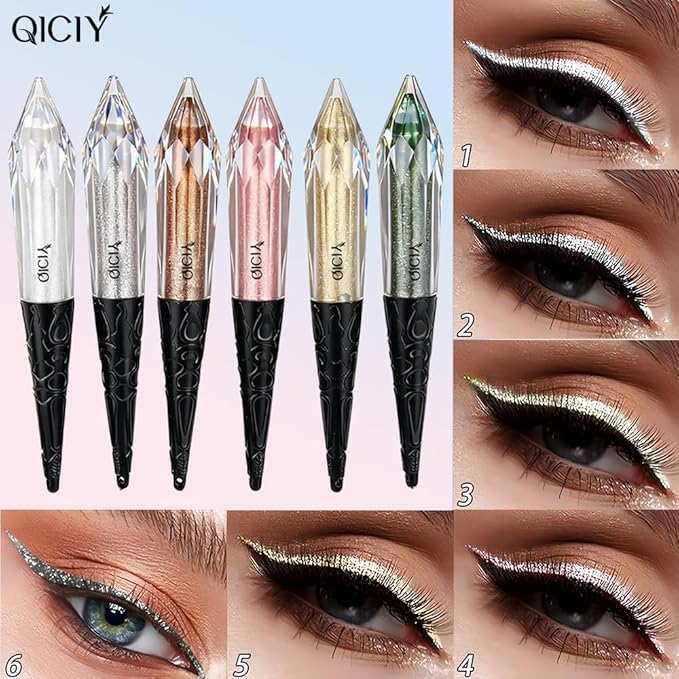 2-in-1 Liquid Glitter Eyeliner & Shimmer Eyeshadow, Waterproof Metallic Eye Makeup with Flexible Brush Tip, Easy to Color, High Pigment Long Lasting Sparkle All-Day (Shiny Silver)