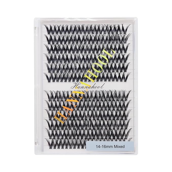 12rows-Large Tray Mixed 8-10-12-14-16mm/Mixed 14-15-16mm/Mixed14mm-16mm/Mixed 18-20mm Wide Stem Individual False Eyelashes Dramatic Black Cluster Eyelashes (MY009-14-16MM)