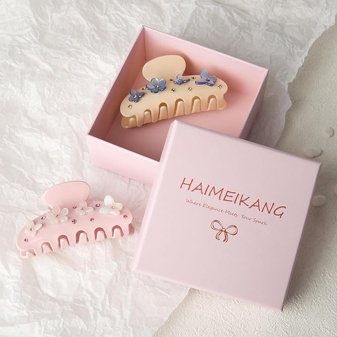 HAIMEIKANG 2 PCs Acrylic Bow Hair Claw Clips for Women - Cute Banana Non-Slip Strong Hold Barrettes Y2K Hair Clips for Thick Thin Hair