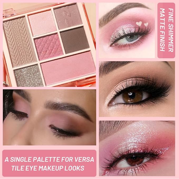 CAKAILA 7Colors Eyeshadow Makeup Palette,Pink Mauve Brown Champagne Natural Neutral Eye Shadow Palettes for Older Women,Long Lasting Naturing-Looking,Lightweight,Eye Makeup Kit Travel Size,Vegan