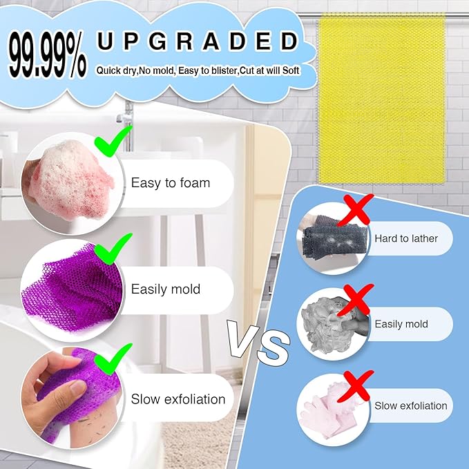3 Pieces African Net Sponge – Premium African Net Sponge for Deep Exfoliation Quick-Dry and Reusable Mesh for Smooth Skin（Yellow, Pink, Purple）