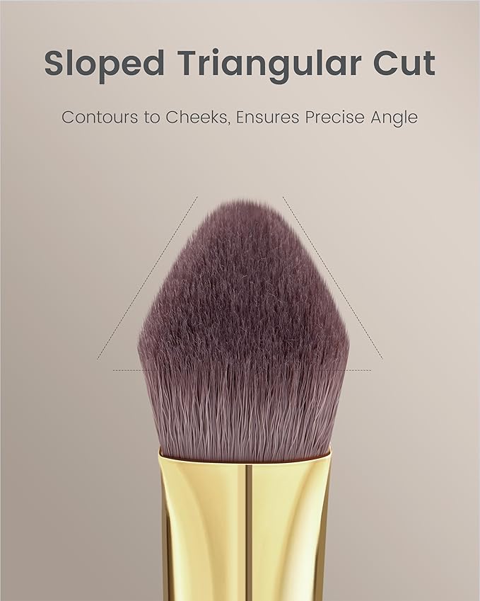 Desert Oak Series Triangular Contour Brush - Angled Synthetic Bristles for Cream/Liquid/Powder, Luxe Bubinga Handle & Brass Ferrule (CM 178)