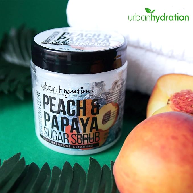 Urban Hydration Peach & Papaya Sugar Body Scrub – Exfoliating Body Scrub for Men and Women, Nourishes Skin, Removes Dead Skin Cells, Helps Reduce Dark Spots & Improve Texture – 8.5 oz