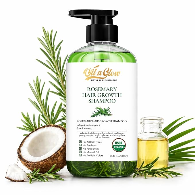 USDA Organic Rosemary Shampoo For Hair Growth For Thickening & Strengthening for Men & Women with Biotin, Scalp DHT Blocker Saw Palmetto For Thinning Hair Loss 10 Fl. Oz- Fragrance Free