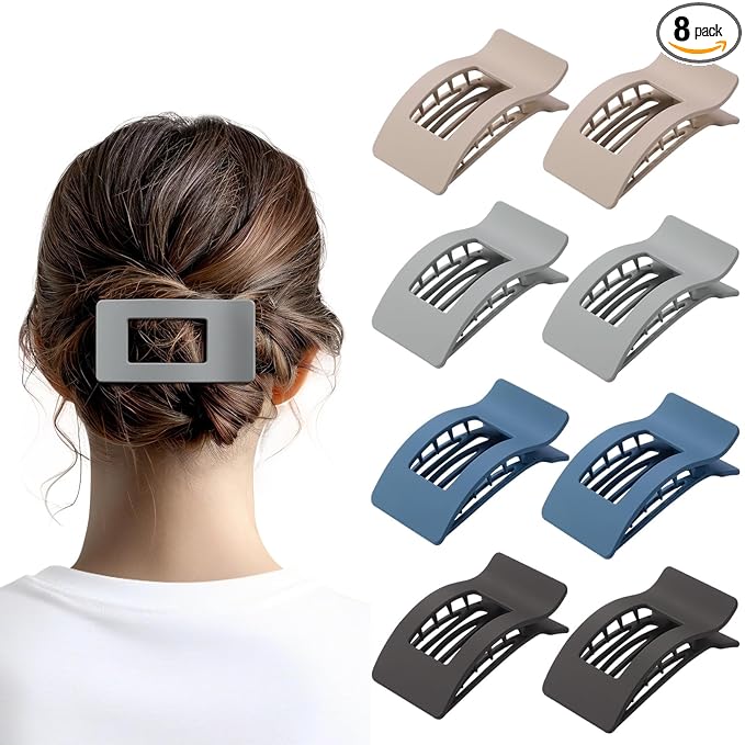 8 Pack French Flat Hair Clips for Women – Large Matte No-Slip Claw Barrettes for Thick & Thin Hair, Strong Hold Styling Accessories (Dark Neutral)