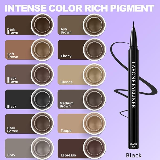 LAVONE Eyeliner Set - Waterproof Makeup Kit with Liquid eyeliner Pencil, Gel Eyeliner & Angled Eye liner Brush, Waterproof, Smudge Resistant, Long Lasting Formula - Gray