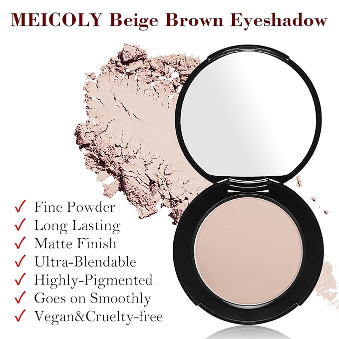 MEICOLY Beige Brown Eyeshadow with Mirror,Matte Eye Shadow Palette,Pressed Powder Single Eyeshadow for Women and Girls,Eye Makeup Eyelid Color,High Pigment,Long Wearing,Waterproof