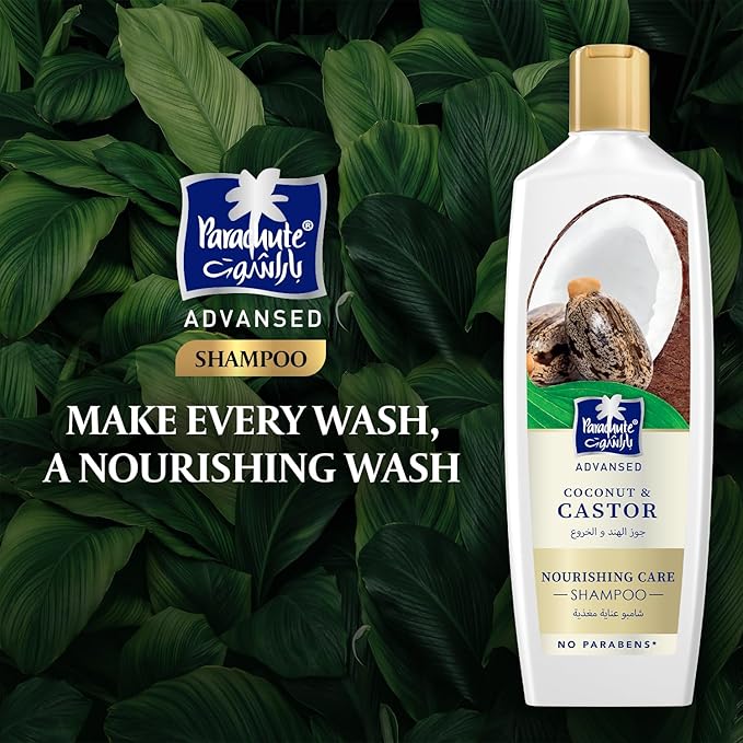 Parachute Advansed Nourishing Care Castor Shampoo with Coconut | Tames & Nourishes Frizzy Hair| Makes Hair Thicker & Longer | 0% Harmful Chemicals | 11.4 Fl oz | Pack of 2