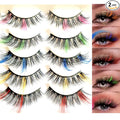 Sunniess Ombre Colored Lashes Silk Protein Fluffy Wispy Volume Fake Lashes for Halloweens Cosplay Party Stage Russian D Curl Lashes with Color Make up Faux Mink False Eyelashes