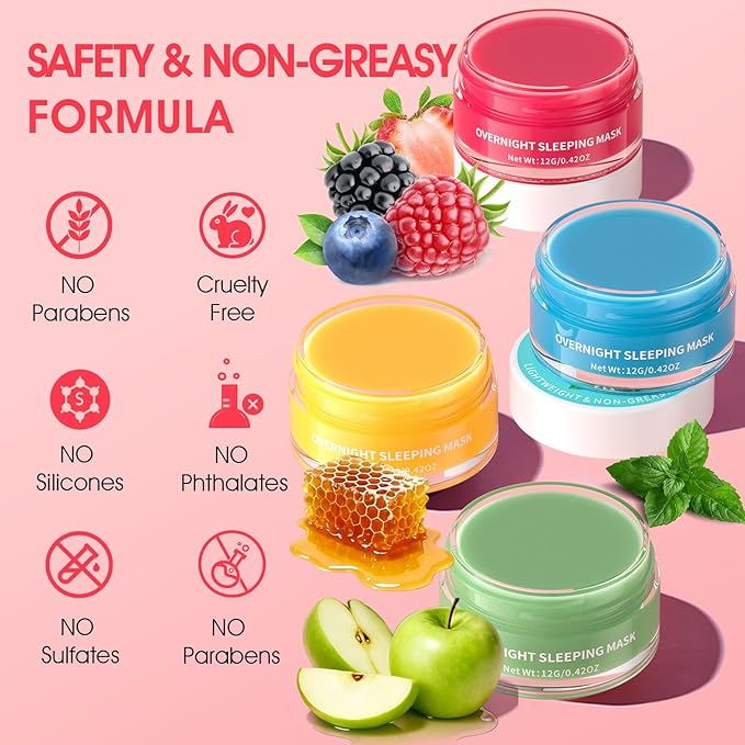 Lip Mask Set, 4PCS Lip Sleeping Mask - Mothers Day Gifts for Mom, Overnight Treatment Lip Care, Moisturize & Nourish Lip Butter Balm for Very Dry Lips, Cracked Dry Lips,12g*4