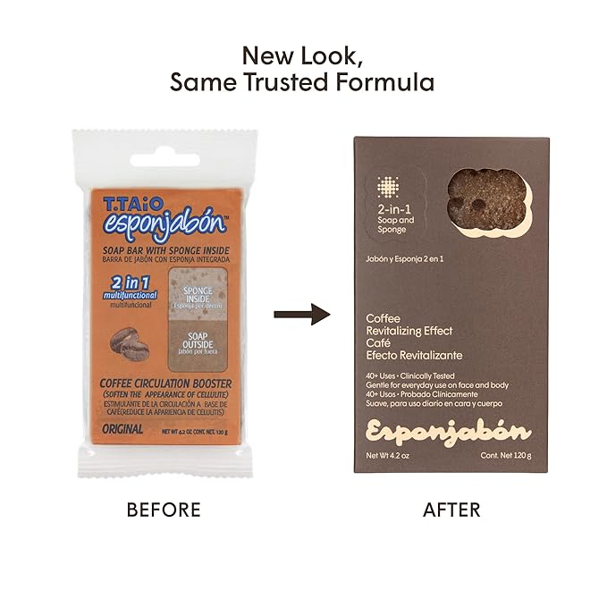 T.Taio Coffee Esponjabon Soap Sponge - Gentle Shower Scrubber - Cleaning Bath Wash Scrub - Dirt & Oil Removal - Massage & Lather Foot, Elbow, & Face Bathroom Accessories Fresh Nacre Scent