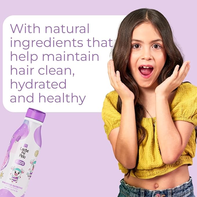 Leche Pal Pelo Kids Nourishing Shampoo - Gentle Daily Cleansing, Sulfate & Paraben-Free Formula with Jojoba, Coconut Milk, Aloe Vera - Hydrates, Defines, 14.9 fl.oz