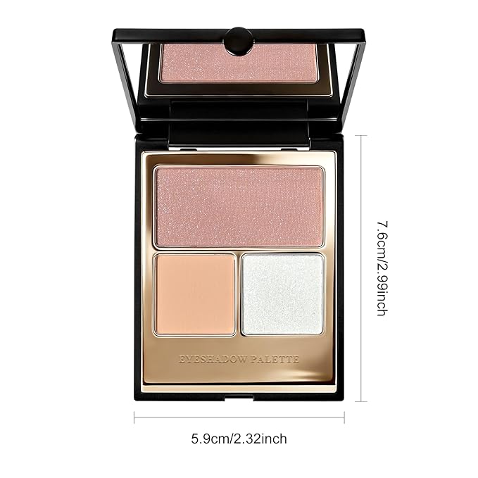 KYDA 3 Colors Eyeshadow Palette, Nude Peach Shimmer Rose Brown Eyeshadow, Pearl White Eyes Shadow, High Pigmented Lasting Ultra-fine Neutral Eye Shadow, Mini Eyes Glitter Makeup Pallet
