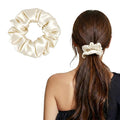 ZLYC 100% Mulberry Silk Scrunchie 19 Momme Gentle Creaseless Hair Tie for Women Dent-Free Ponytail Holder, 3.5cm Solid Cream White