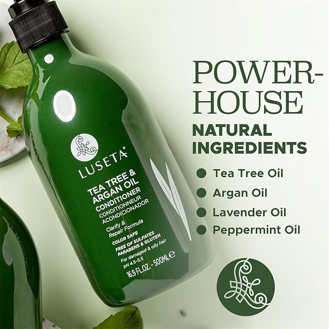 Luseta Tea Tree Oil Conditioner - Natural Anti Dandruff Treatment for Dry and Damaged Hair, Sulfate Free & Safe for Color Treated Hair 16.9oz